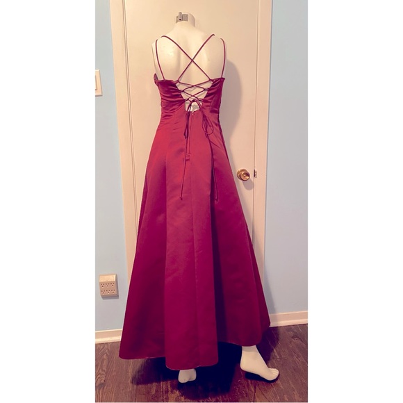 Burgundy A-Line Ball Gown with floral beaded design and lace up back - Picture 3 of 6